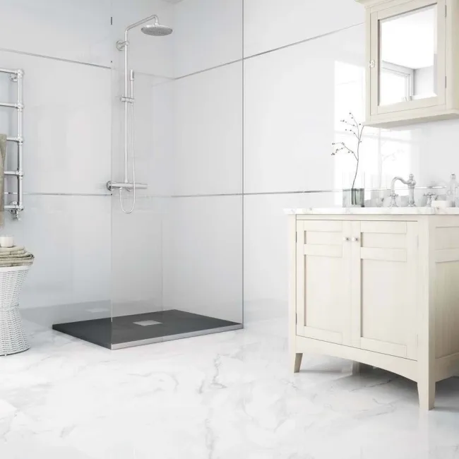 Soweto White Polished Marble Effect Tile 600x600