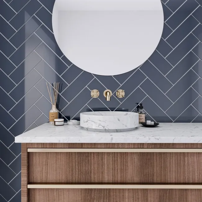 Bricks Navy Gloss Ceramic Metro Wall Tiles 300x100x8mm