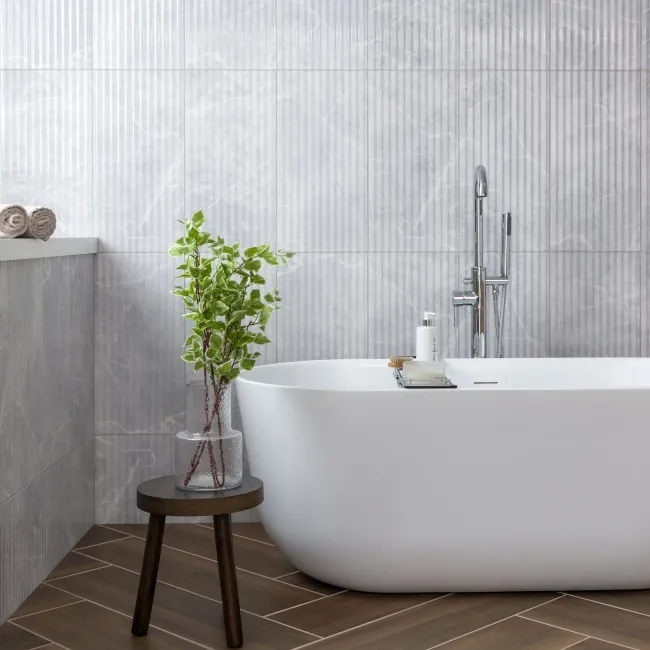 Agora Light Grey Gloss Marble Effect Decor Wall Tile 600x300