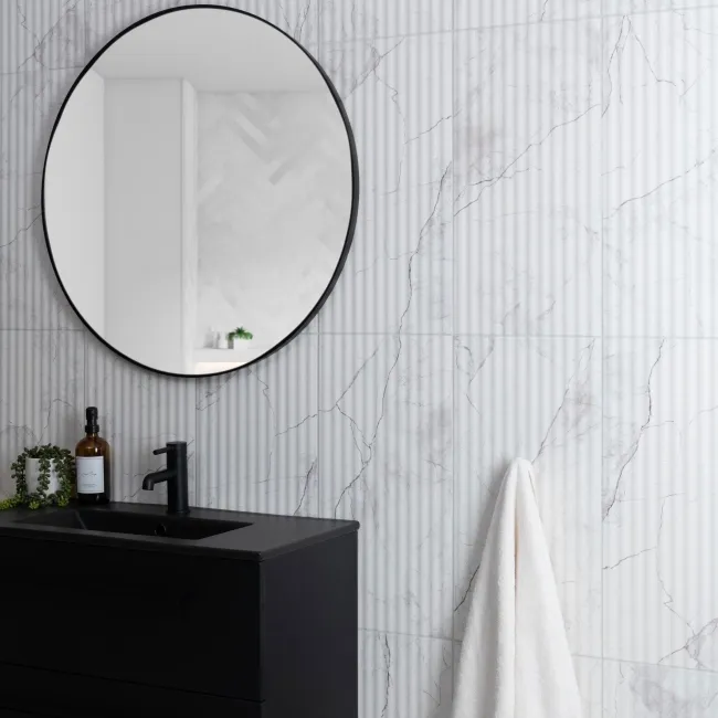 Riva White Matt Marble Effect Decor Wall Tile 600x300