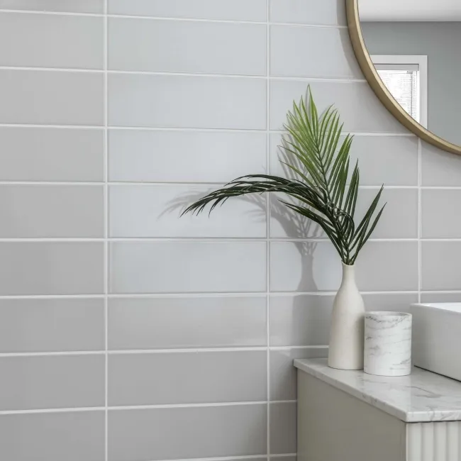 Bricks Light Grey Gloss Ceramic Metro Wall Tiles 300x100x7mm
