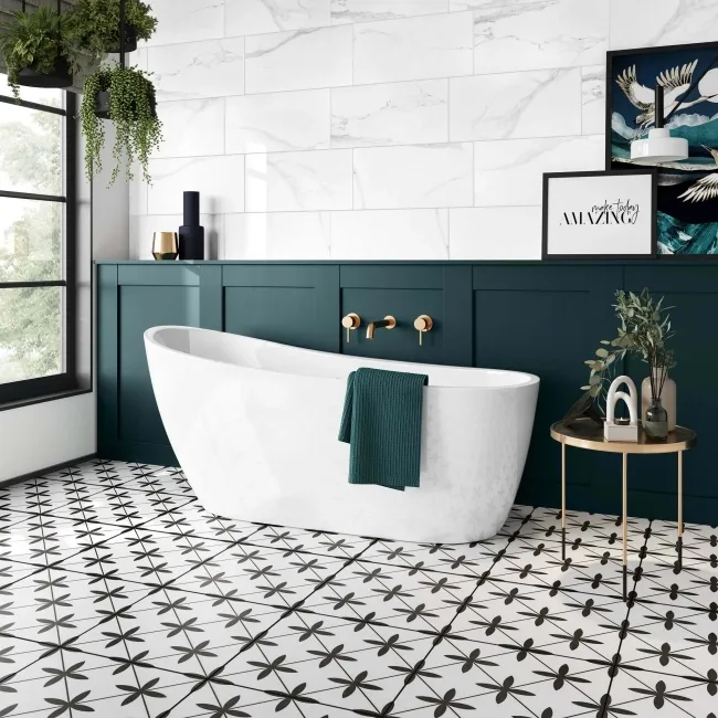 Poole White Matt Patterned Floor Tiles 450x450