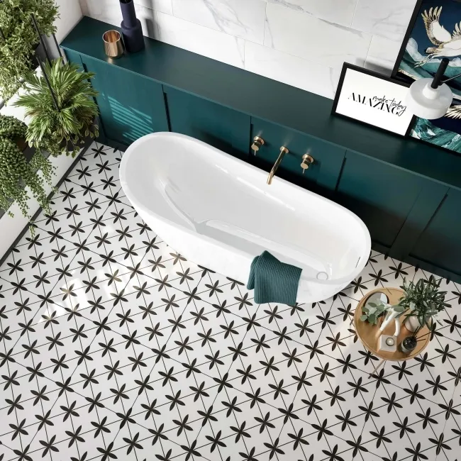 Poole White Matt Patterned Floor Tiles 450x450