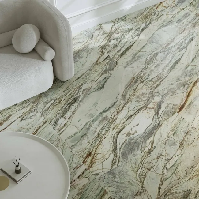 Abstract Rectified Polished Porcelain Green Floor Tiles