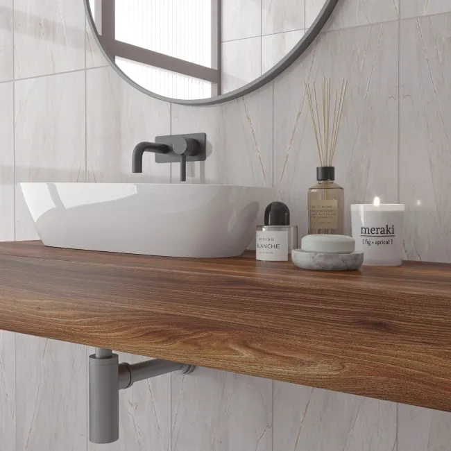 Agora Light Grey Gloss Marble Effect Wall Tile 600x300