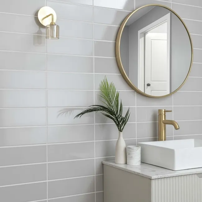 Bricks Light Grey Gloss Ceramic Metro Wall Tiles 300x100x7mm