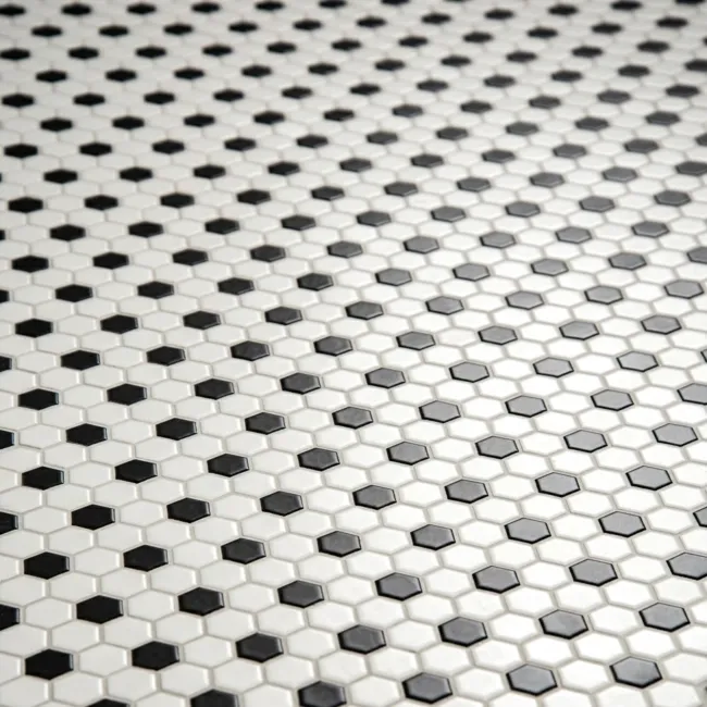 Pixel Chequer Hexagon White & Black Matt 23x23