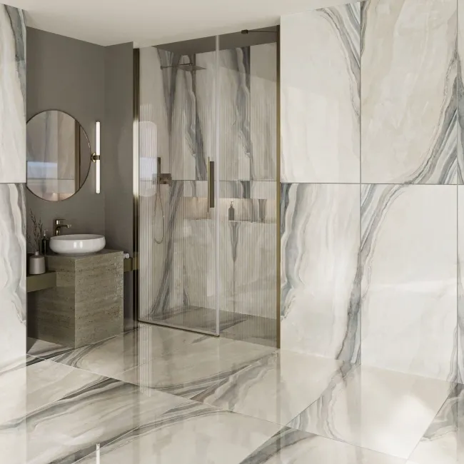 White Opal Polished Marble Effect Tiles 1198x598