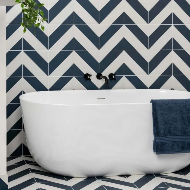 Zebra Blue and White Matt Striped Wall and Floor Tiles