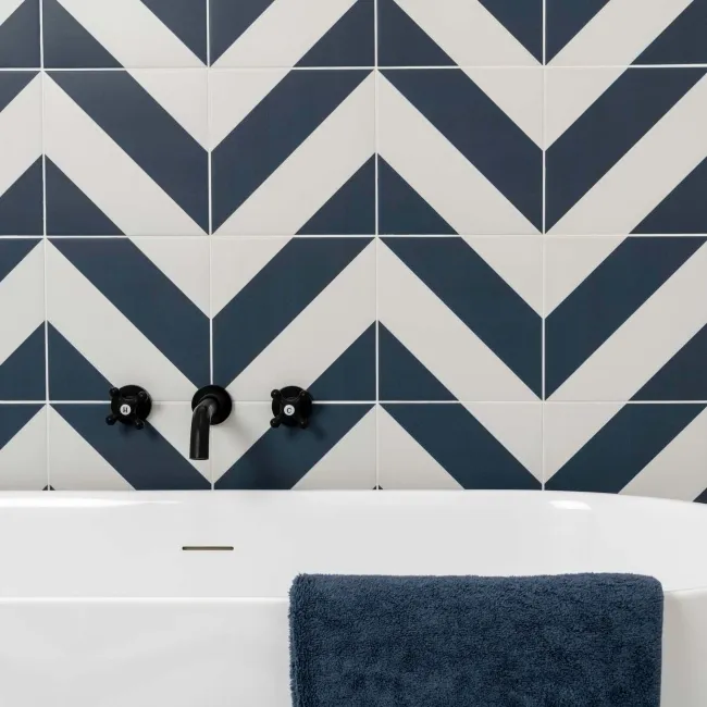 Zebra Blue and White Matt Striped Wall and Floor Tiles