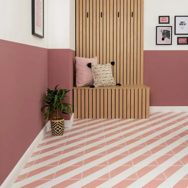Zebra Pink and White Matt Striped Wall and Floor Tiles
