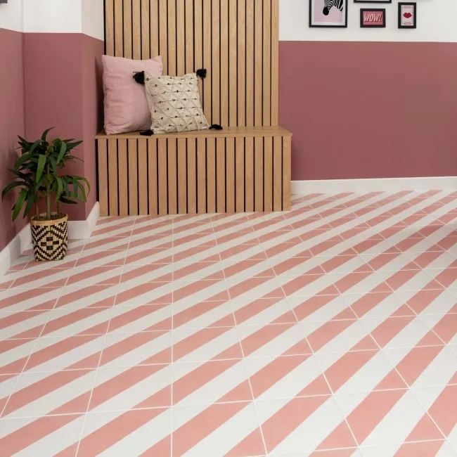 Zebra Pink and White Matt Striped Wall and Floor Tiles
