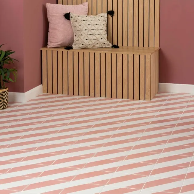 Zebra Pink and White Matt Striped Wall and Floor Tiles