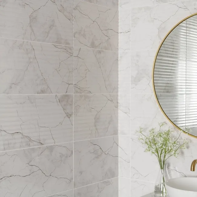 Riva White Gloss Marble Effect Decor Wall Tile 600x300