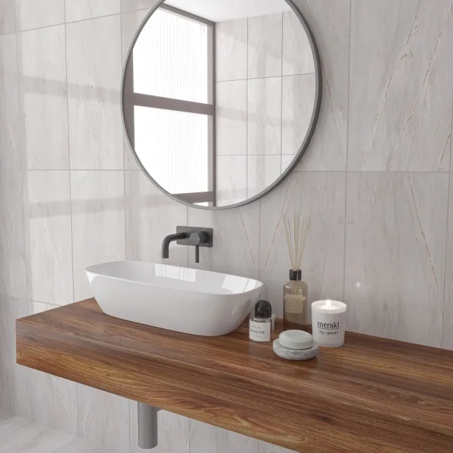 Agora Light Grey Gloss Marble Effect Wall Tile 600x300