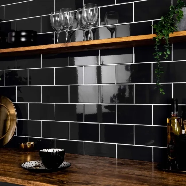 Liso Black Gloss Metro Tiles 100x200