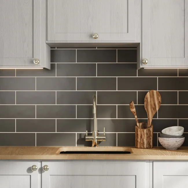 Bricks Dark Grey Matt Ceramic Metro Wall Tiles 300x100x7mm