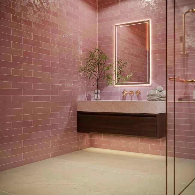 Opal Pink Gloss Wall Tile 75x300