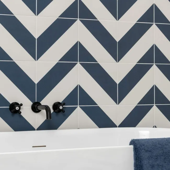 Zebra Blue and White Matt Striped Wall and Floor Tiles