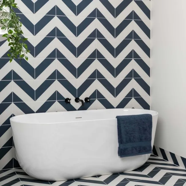 Zebra Blue and White Matt Striped Wall and Floor Tiles