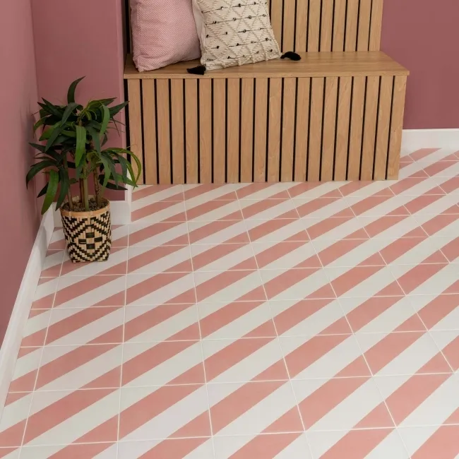 Zebra Pink and White Matt Striped Wall and Floor Tiles