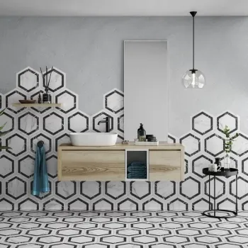 Venato Hexagon Dark Grey Marble Effect Tile