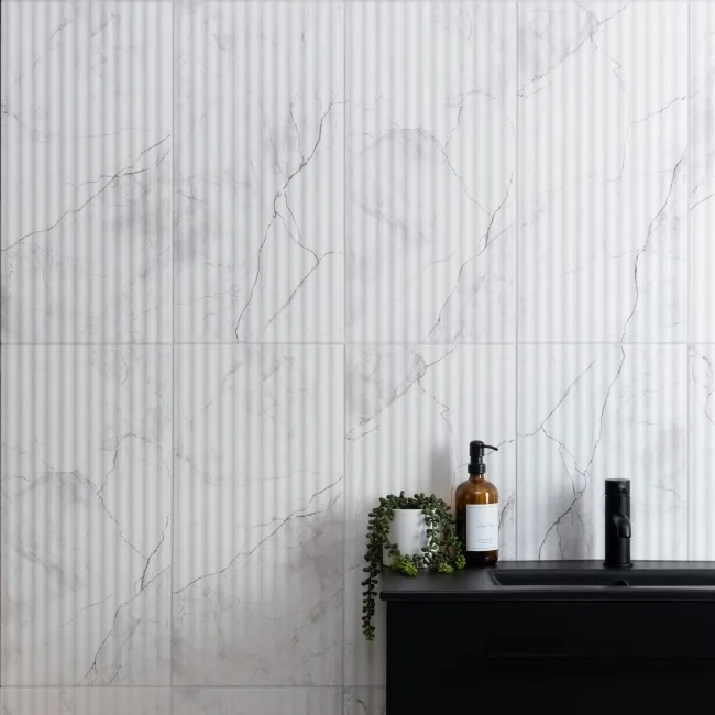 Riva White Matt Marble Effect Decor Wall Tile 600x300