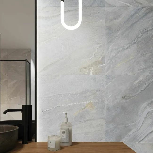 Granby Light Grey Matt Stone Effect Wall And Floor Tiles 597x597