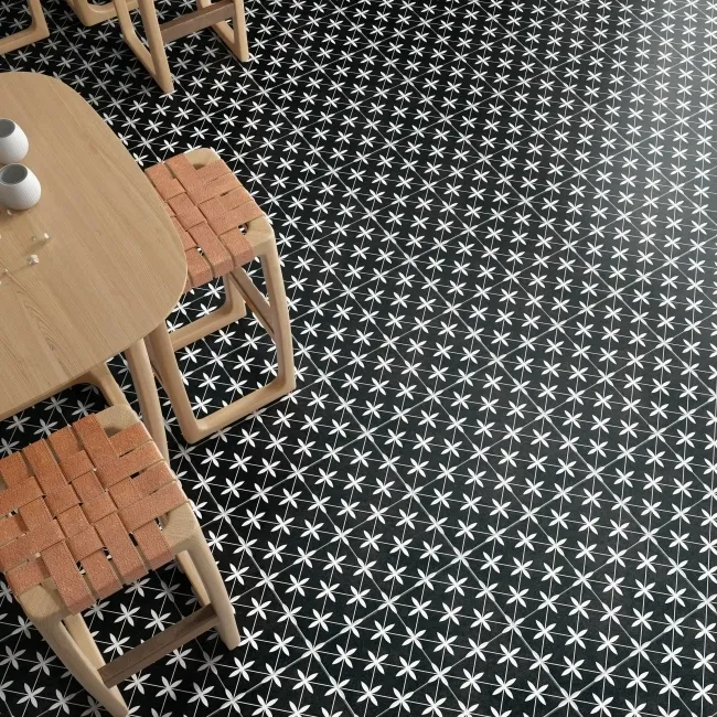 Poole Black Matt Patterned Floor Tiles 450x450