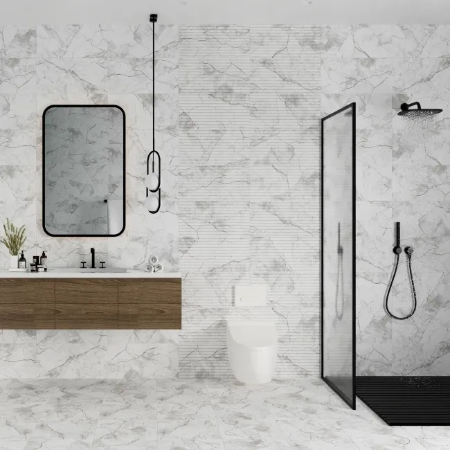Riva White Matt Marble Effect Decor Wall Tile 600x300