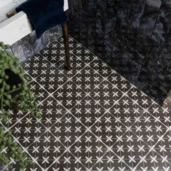 Poole Black Matt Patterned Floor Tiles 450x450