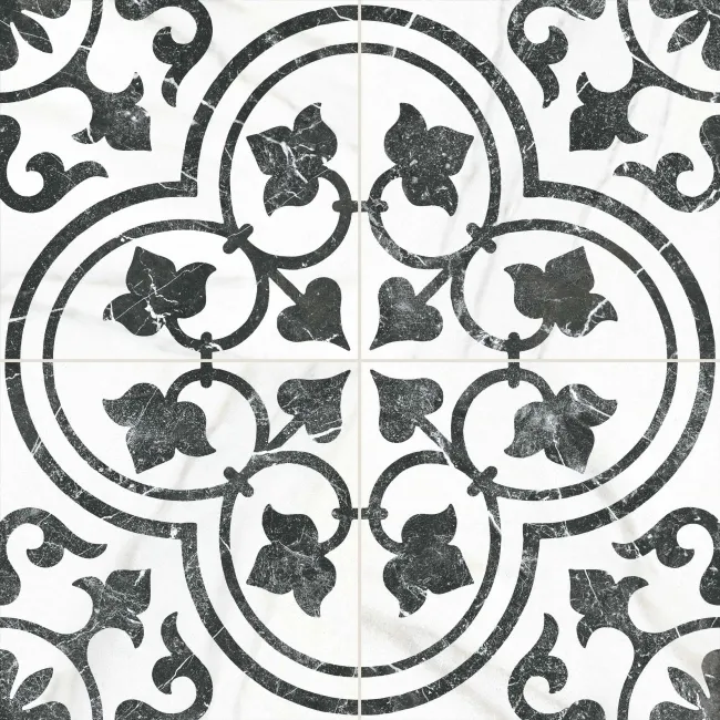 Bourton Black and White Marble Effect Pattern Wall and Floor Tiles
