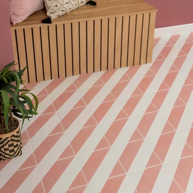 Zebra Pink and White Matt Striped Wall and Floor Tiles