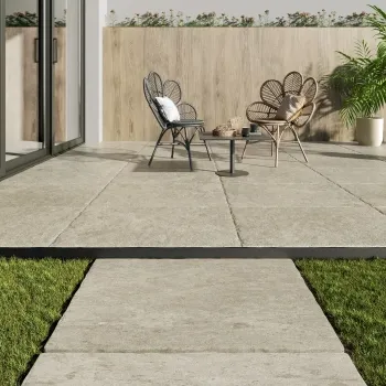Alba Ivory Stone Effect Matt Porcelain Outdoor Slab Tile