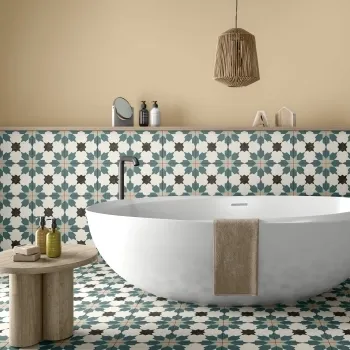 Bouquet Blue Matt Patterned Wall and Floor Tiles