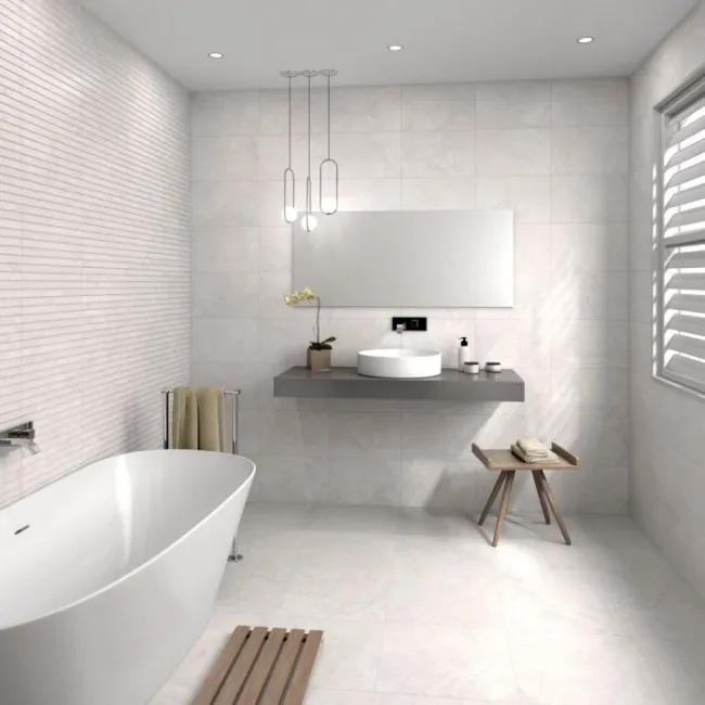 Melrose Himalaya White Floor Stone Effect Tiles 450x450