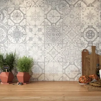 Nikea Grey Patterned  Matt Porcelain Wall and Floor Tile