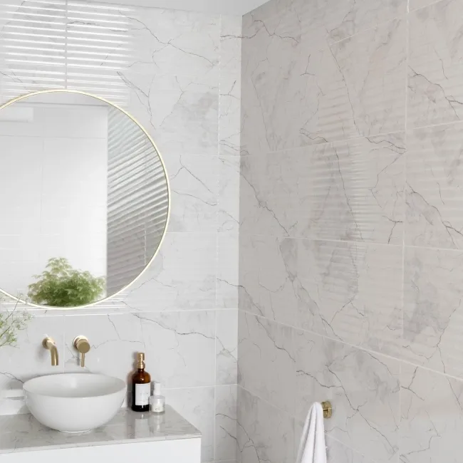 Riva White Gloss Marble Effect Decor Wall Tile 600x300