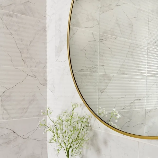 Riva White Gloss Marble Effect Decor Wall Tile 600x300