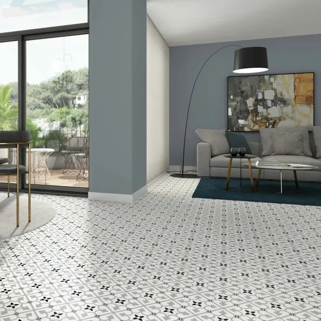 Bello Brighton Matt Grey Patterned Floor Tiles 45x45