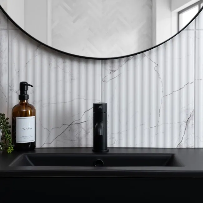 Riva White Matt Marble Effect Decor Wall Tile 600x300