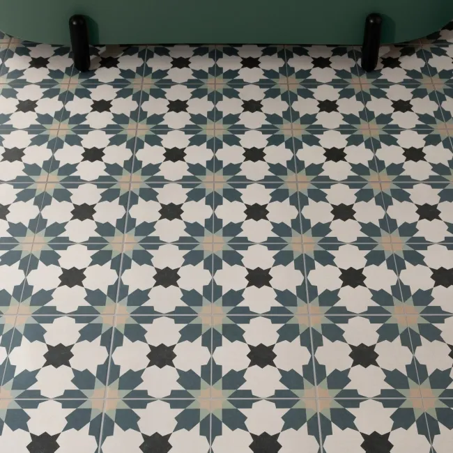 Bouquet Blue Matt Patterned Wall and Floor Tiles