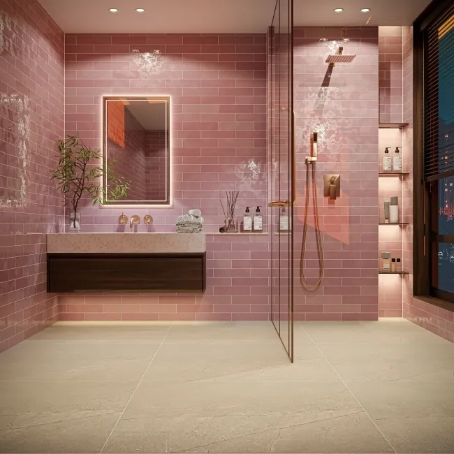 Opal Pink Gloss Wall Tile 75x300