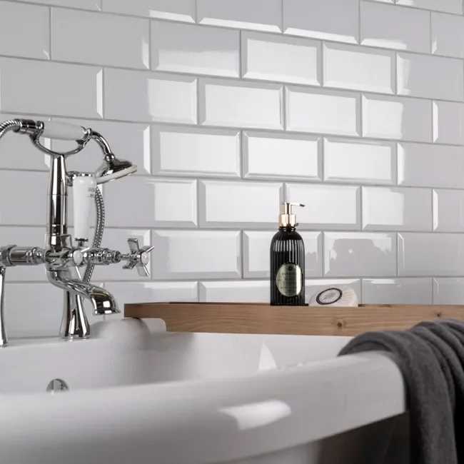 Retro Bevelled Grey Gloss Metro Tiles 200x100