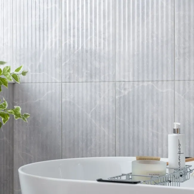 Agora Light Grey Gloss Marble Effect Decor Wall Tile 600x300