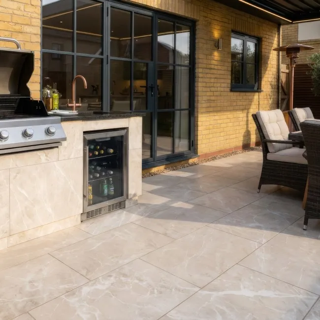 Amalfi Cream Stone Effect Matt Porcelain Outdoor Slab Tile
