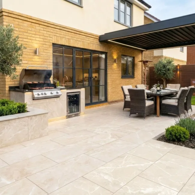 Amalfi Cream Stone Effect Matt Porcelain Outdoor Slab Tile