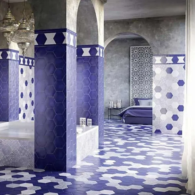 Souk Blue Patchwork Hexagon Tiles 15x15cm