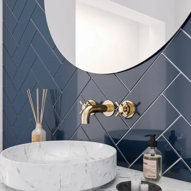 Bricks Navy Gloss Ceramic Metro Wall Tiles 300x100x8mm