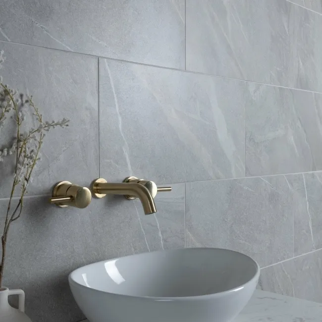 Granby Light Grey Matt Stone Effect Wall And Floor Rectified Tiles